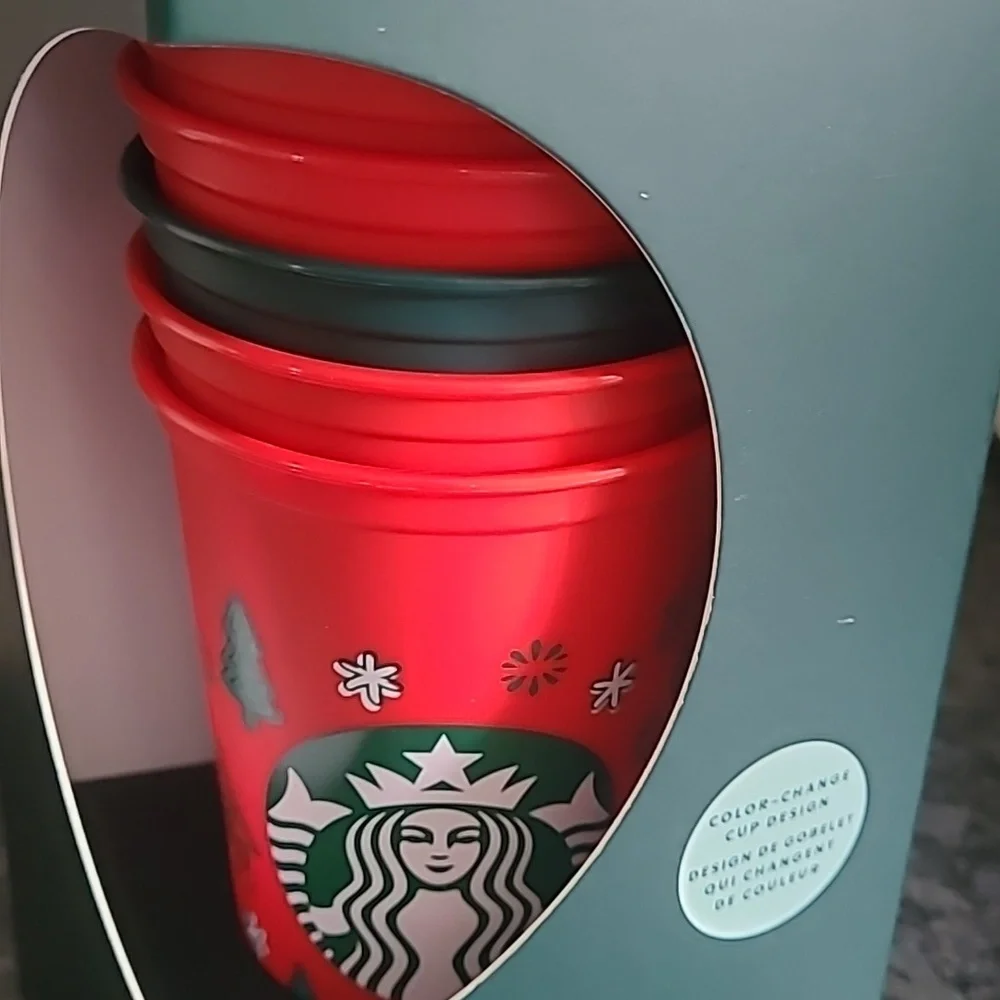 Starbucks Christmas Themed Reusable Color Changing Hot Cups w/Lids - NEW - Picture 5 of 9